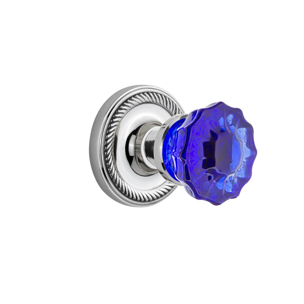 Nostalgic Warehouse ROPCRC Colored Crystal Rope Rosette Passage Crystal Cobalt Glass Door Knob in Bright Chrome